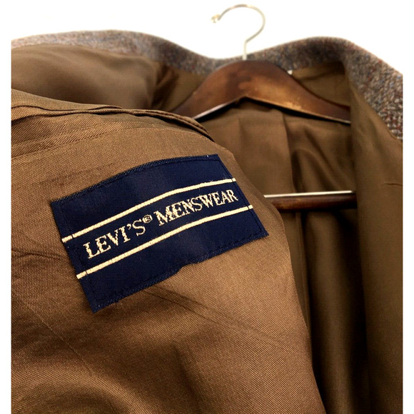 44R Levis USA Mens Vintage Pure Wool Tweed 2 Button Blazer Sport Coat Moss Brown - Picture 10 of 12